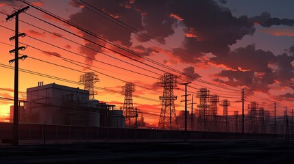 Canvas Print - Electricity is distributed at a substation for high voltage power plants