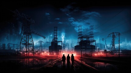 Canvas Print - Electricity is distributed at a substation for high voltage power plants