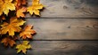 Autumn Background with Light Wood and Maple Leaves AI Generated