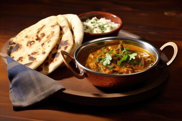 Sticker - curry dish with naan bread and side of chutney