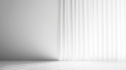 Fototapete - Light and shadows cast by curtains and silhouettes on a white wall Bright day sunlight Template empty area for text