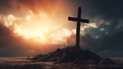 Wall Mural - A cross against a dramatic sky in a picture