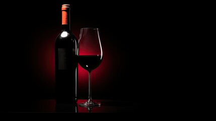 Wall Mural - Red wine bottle and glass black background