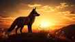 Beautiful and cunning fox silhouette against sunset in nature Wildlife concept