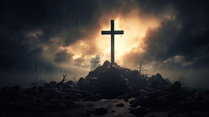 Poster - A cross against a dramatic sky in a picture