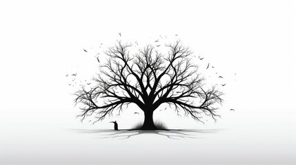 Solitary black tree on a white background