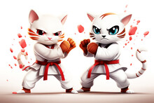 Two Cute Karate Fighters Cats In The Ring