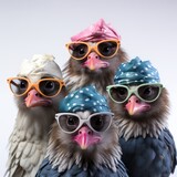 Fototapeta  - Funny Looking Chickens with Sunglasses on Wall Art AI Generated