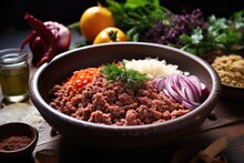 Mixing Ground Meat And Ingredients In Bowl