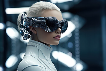 Combination of technology and style for ladies with their trendy blue eyes and futuristic outfits