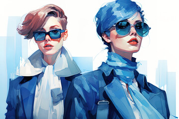 Illustrations of characters with different innovative styles and eyes with striking shades of blue