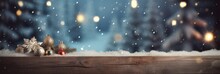 Festive Merry Christmas Greeting Banner With Snow-covered Old Wooden Fence AI Generated