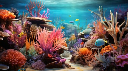 Sticker -  an underwater scene with corals and other marine life in the water.  generative ai