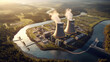 © Татьяна Прокопчук - Nuclear Power Station. View of drone of nuclear power plant and river. nuclear energy.