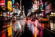 Neon Night Street Of Las Vegas. Urban Landscape. Generative AI