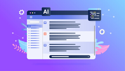 Wall Mural - ai chat window vector - decorative illustration of abstract artificial intelligence text dialogue te