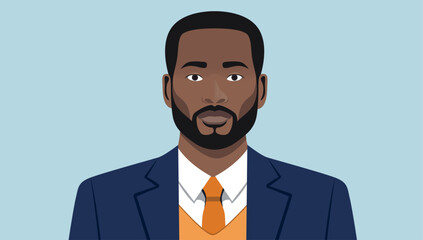 Aufkleber - Black businessman portrait vector - Illustration of handsome man in sharp clothes, face and upper body, looking in camera with serious face expression. Flat design