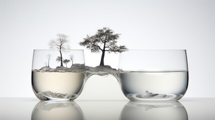 Sticker -  a couple of glasses filled with water and a small tree.  generative ai