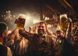 canvas print picture - German men drinking beer from large mugs during the October fest or Bier fest in Germany. Shallow field of view