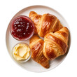 Delicious Plate of Croissants with Butter and Jam Isolated on a Transparent Background