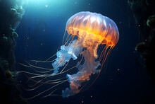 Luminescent Jellyfish In The Ocean
