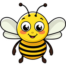 Cute Yellow Bee Insect Cartoon Character Friendly Smile