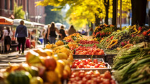 Autumn Farmers Market, Vibrant Oranges Colors And Lively Greens, Capturing The Vibrancy Of An Autumn Vegetables And Harvest. Banner. Generative Ai Content.