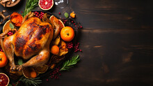Thanksgiving Table Traditional Dinner Concept, Top View, Plenty Of Copy Space, Ai Generative