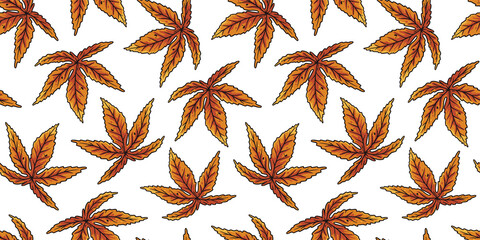 Wall Mural - Halloween seamless pattern with autumn leaves for halloween design. Wallpaper or background with orange or red leaf for october party banner, poster or postcard