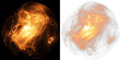 Magic Element. Fiery Orange Abstract Energy Orb. Magical orbs Glowing with Magic, mysterious wizard spheres. isolated on black and transparent for easy overlay. PNG 
