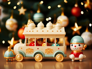 Wall Mural - Christmas vintage toys background