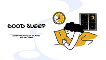Vector Of A Sleeping Woman In A Bed At Home