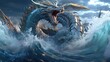 magic water dragon roaring beneath the waves, ai tools generated image
