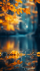 Wall Mural - autumn leaves on blurry bokeh background with space for copy for Instagram story and vertical banner wallpaper