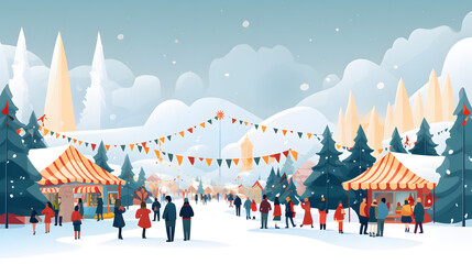 Wall Mural - Christmas Fair winter city park flat design illustration