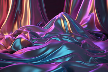 Abstract neon smooth silk background. Satin elegant luxury fabric. Beautiful soft folds on the surface of the fabric. Generative AI