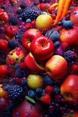 Poster - An abstract digital manipulation artwork where photographs of fruits are digitally transformed, distorted,  Generative AI technology.