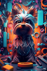 Poster - A digital illustration of an abstract pet groomer using dynamic lines and patterns to showcase the grooming process.  Generative AI technology.