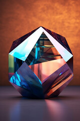 Leinwandbilder -  A collection of geometric sculptures with mirrored surfaces, creating reflections and illusions that merge the sculpture with its surroundings.  Generative AI technology.