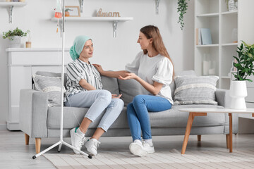 Sticker - Teenage girl undergoing chemical therapy course with her sister at home