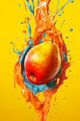 Aufkleber - An vibrant image of a Mango splashed in bright paint, symbolizing freshness and health.  Generative AI technology.