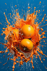 Poster - An vibrant image of a Tangerine splashed in bright paint, symbolizing freshness and health.  Generative AI technology.