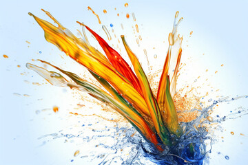Fototapete - An abstract surreal photograph of a Acorus calamus (Sweet flag) splashed in bright paint,  Generative AI technology.