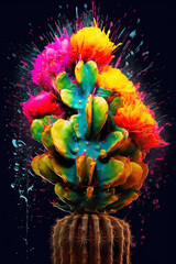 Wall Mural - An vibrant image of a Cacti containing mescaline (e.g., Echinopsis lageniformis) splashed in bright paint,  Generative AI technology.