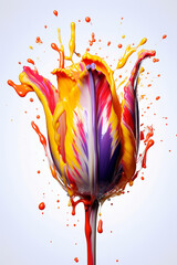 Fototapete - An abstract surreal photograph of a Tulip splashed in bright paint. Generative AI technology.