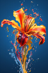 Poster - An abstract surreal photograph of a Wildflower splashed in bright paint.  Generative AI technology.