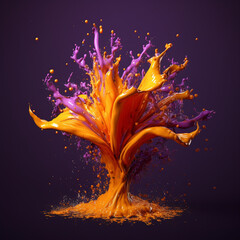 Aufkleber - An abstract surreal photograph of a Saffron splashed in bright paint.  Generative AI technology.