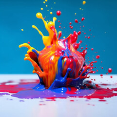 Poster - An abstract surreal photograph of a Chili flakes splashed in bright paint.  Generative AI technology.