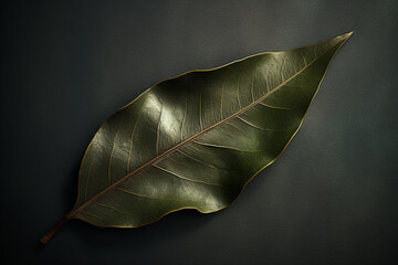 Poster - An artistic image of dried bay leaves, showcasing their dark green color and distinctive shape. Generative AI technology.