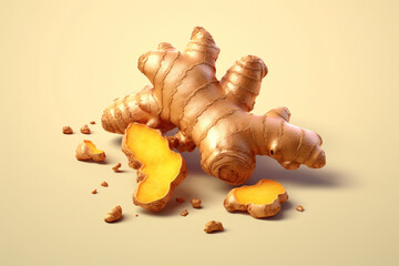 Poster - An artistic image featuring a piece of ginger root, known for its spicy and aromatic properties.  Generative AI technology.